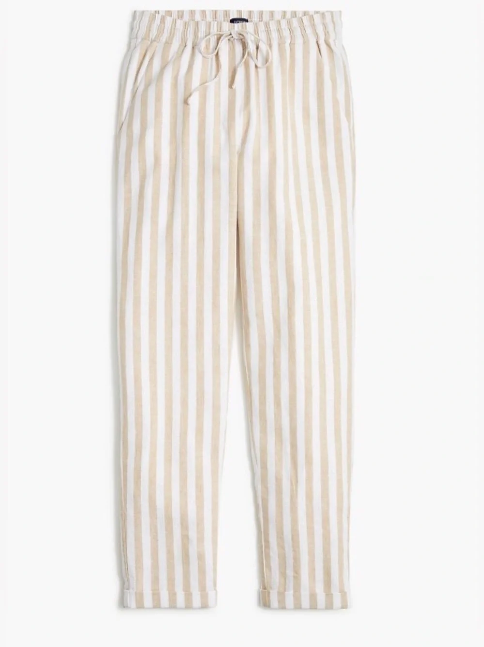 J. Crew Beige White Striped Linen-Blend Drawstring Joggers